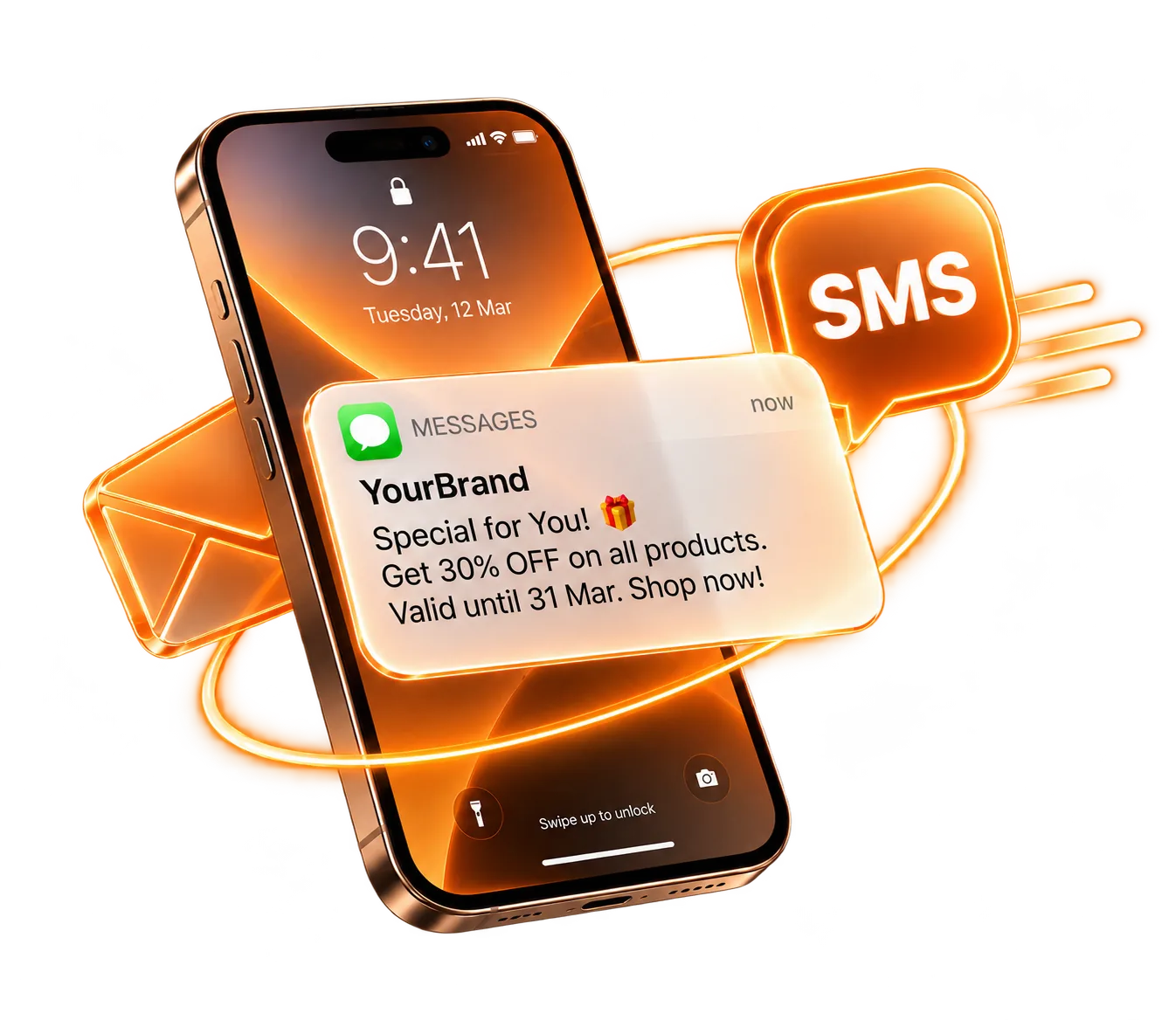 Ilustrasi ponsel dan notifikasi untuk layanan Smart SMS